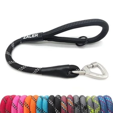 Short Dog Leash 18 Inches Rope Traffic Reflective Heavy Duty Lead Black O Ring