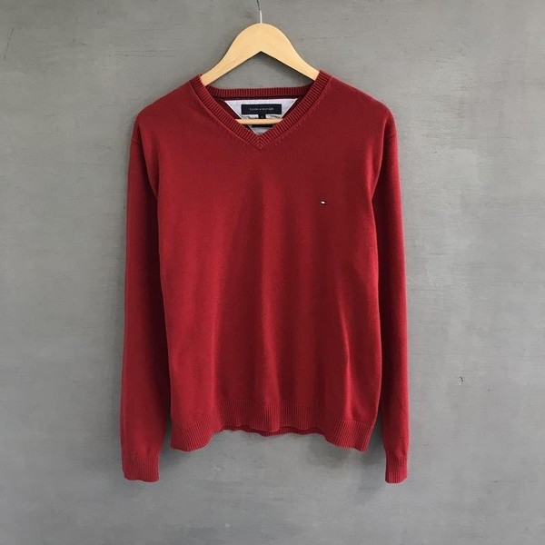 Men Tommy Hilfiger Sweater Red Cotton 42 / XL / 50