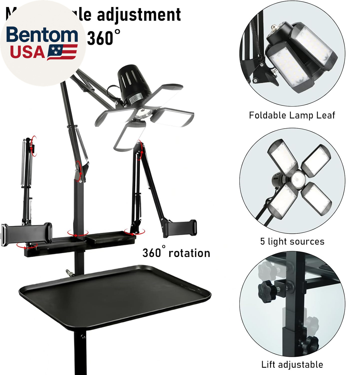 Multifunctional Tattoo Workstation,Tattoo Tray Cart with Tattoo Light& Wheels,Mo - second product detail image