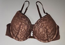 SOMA Embraceable Front Close Push Up Lace Padded Bra 34C Espresso Brown