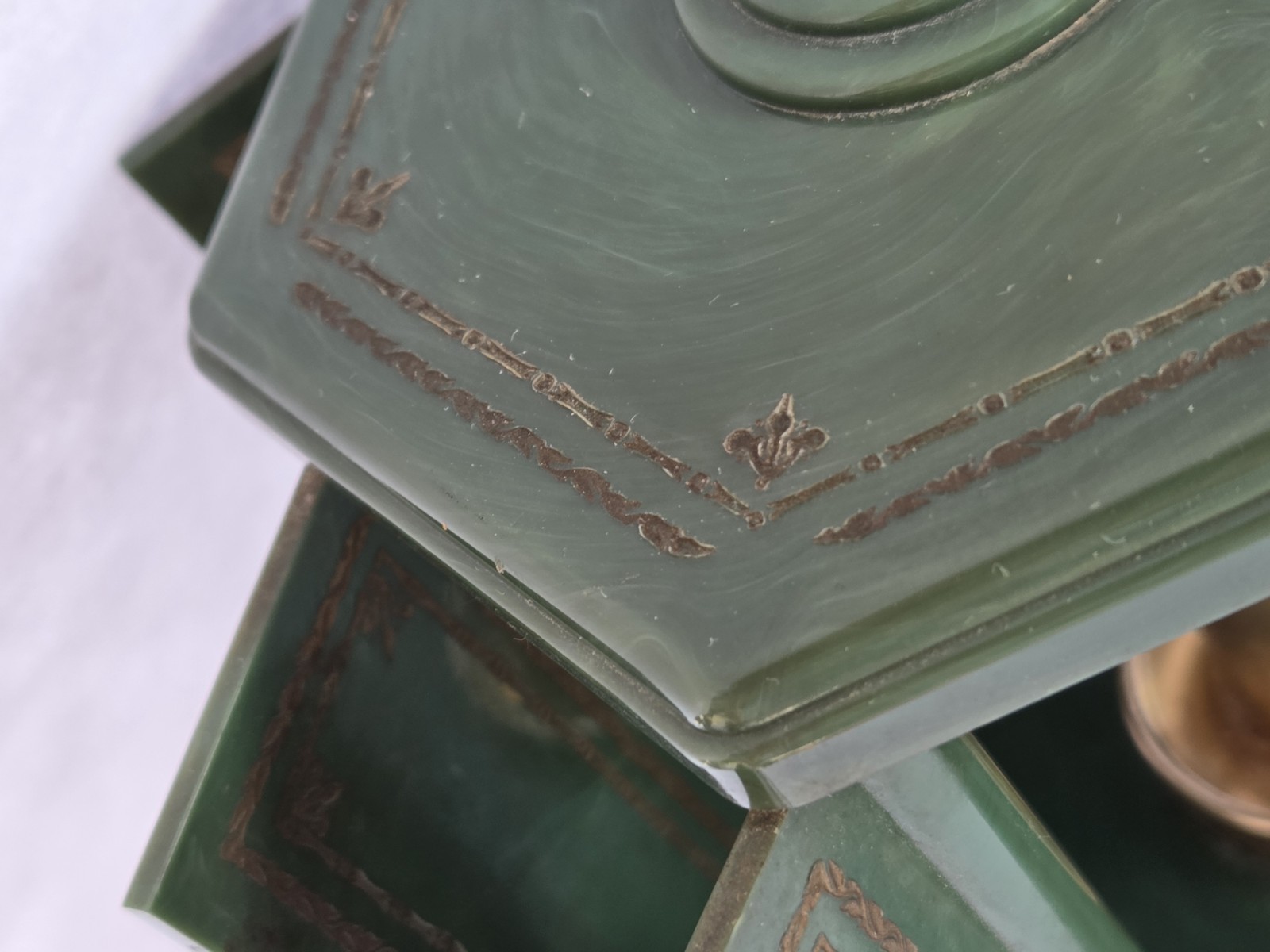 Antique Green Swiss Harmony Roundelay Music Box Cigarette Lipstick Carousel 