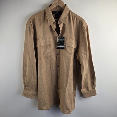 Consensus Faux Suede Shirt Mens Medium Brown Long Sleeve Button Up Chest Pockets
