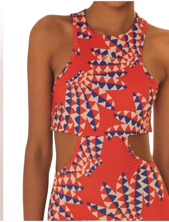 ADIDAS X FARM RIO 高级连衣裙女式大号亮红色幸福橙色镂空 — 第 4/4 张图片