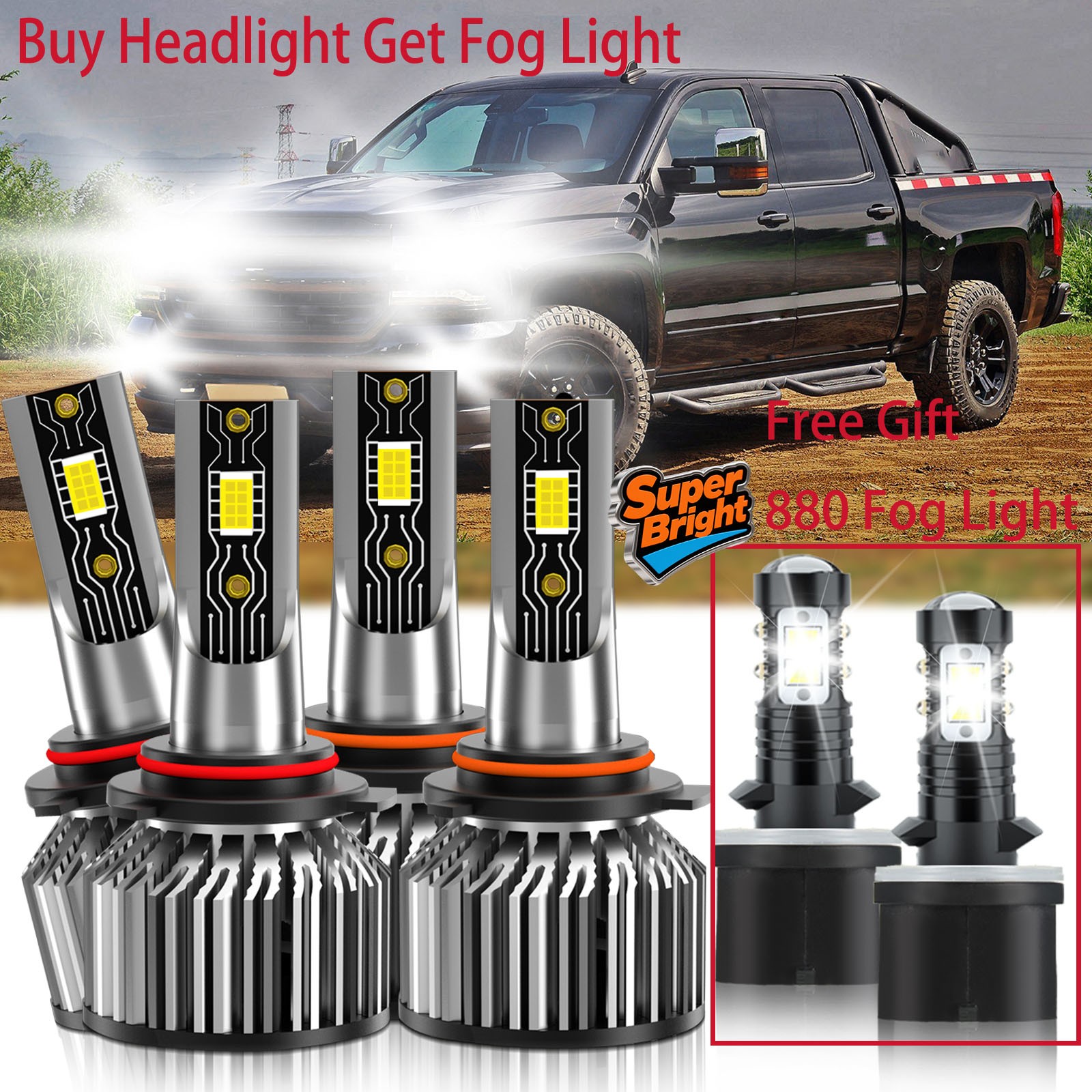 For Chevy Silverado 1500 1999-2002 LED Headlight Bulb High&Low Beam Fog Light