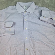 Brooks Brothers Dress Shirt Mens 17.5 4/5 Non-Iron Regent Fit Check Purple White