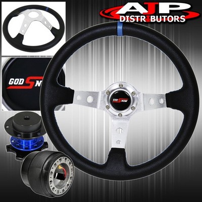 For 89-05 Eclipse Hub Deep Dish Black Steering Wheel Silver Center Quick Release