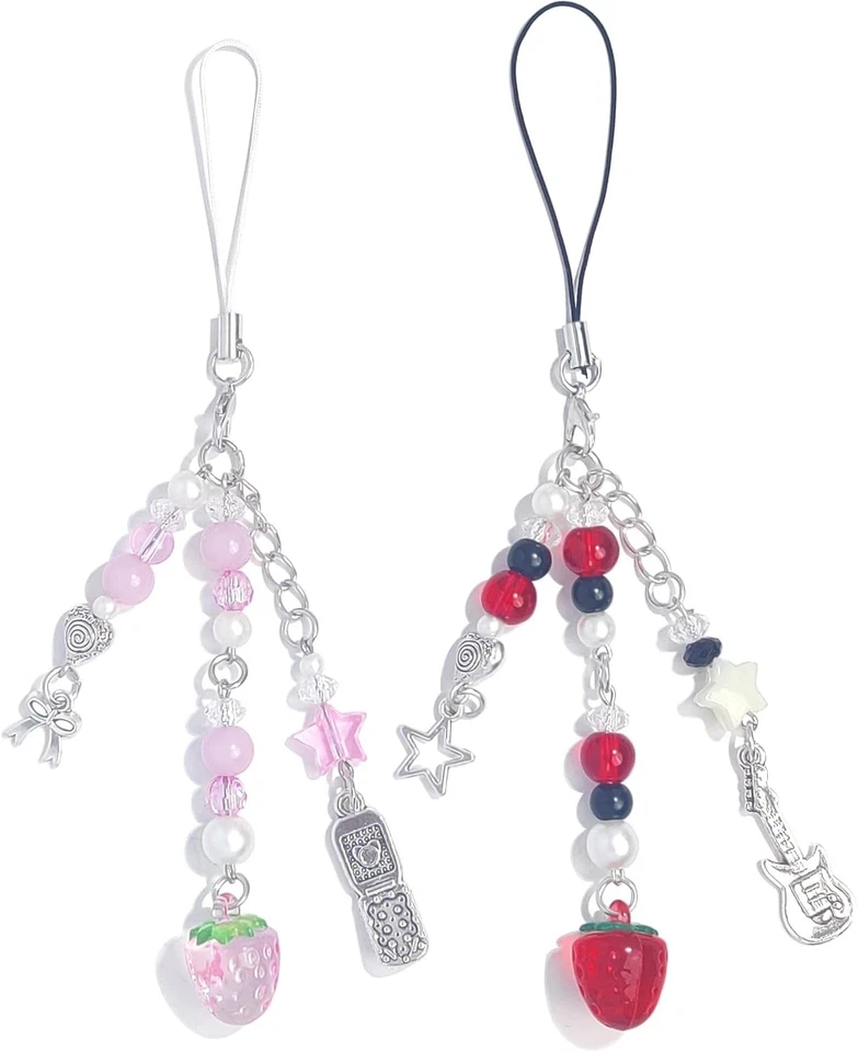 Encantadores accesorios Y2K - 2 dijes de teléfono de fresa y mariposa para regalar Foto 3 de 4