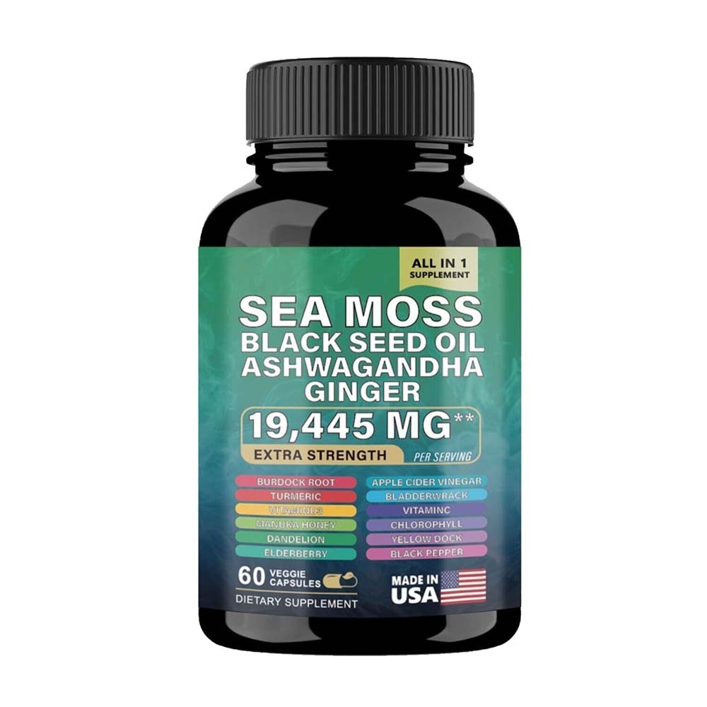 Musgo marino y Shilajit (aceite de semilla negra, cúrcuma, ashwagandha, jengibre, vitamina D)