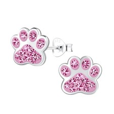 Solid 925 Sterling Silver Crystal Paw Print Stud Earrings Choose Your Color  P