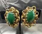 Vintage miriam Haskell Earrings Green  Gripoux And Gold Plated  Pat Number. 1940