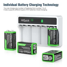 4x  9V Li-ion Rechargeable Battery+Charger for 9 Volt Lithium-ion/Ni-MH/Ni-CD