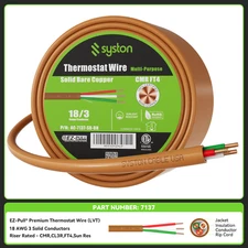 Syston 18/3 Thermostat Doorbell HVAC Cable Wire 100 ft 100% Copper 18 Gauge CL3R