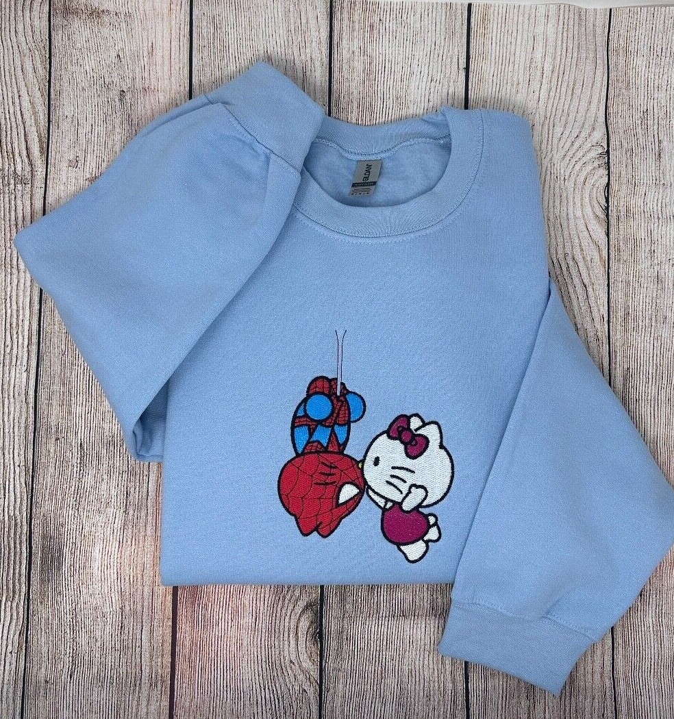 Hello Kitty Spider-Man Kiss Embroidered Crewneck Unisex Sweatshirt