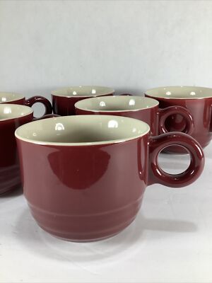 Set Of 6~Epoch Korea Burgundy Handcrafted Ceramic Coffee Mug/Cups