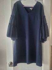 Women's Chelsea28 Dress Navy Blue Sheer Arms Short Knee Length Size 16