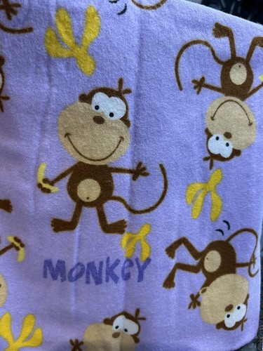 Lot of Monkey Flannel Fabric Blue Purple Bananas Cotton 2 Pcs Quilting - Picture 3 of 3