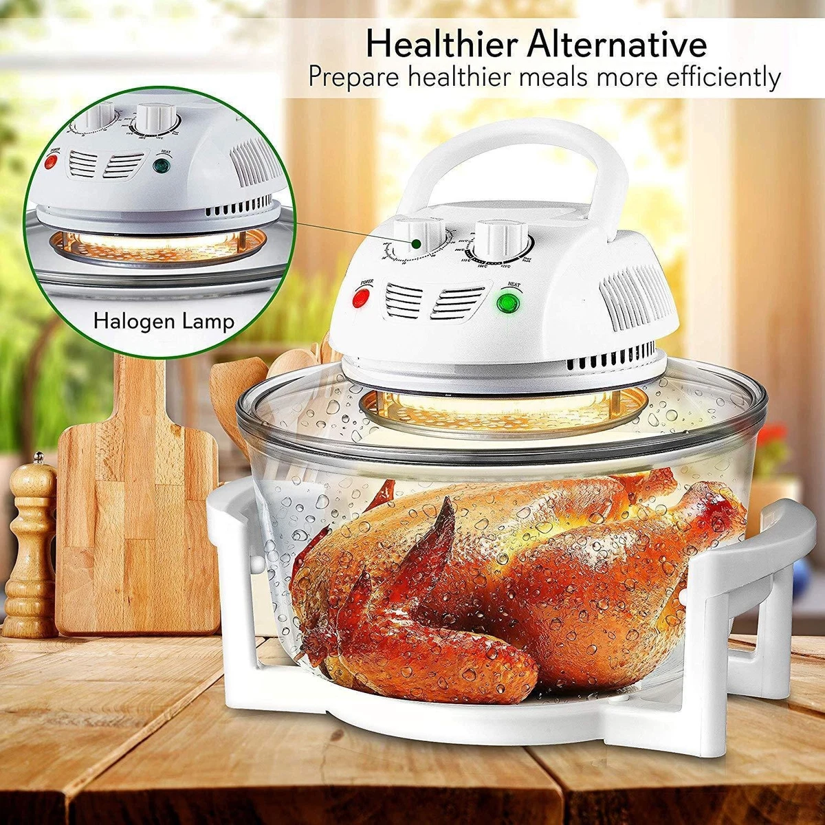 NutriChef Air Fryer 1200W Infrared Convection Halogen Oven 13 Quart - White