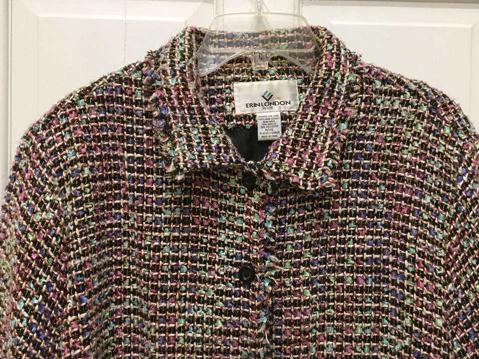 Chaqueta Blazer Erin London Colorido Arco Iris Metálico Boucle Tweed Talla XL Pequeña Foto 3 de 4