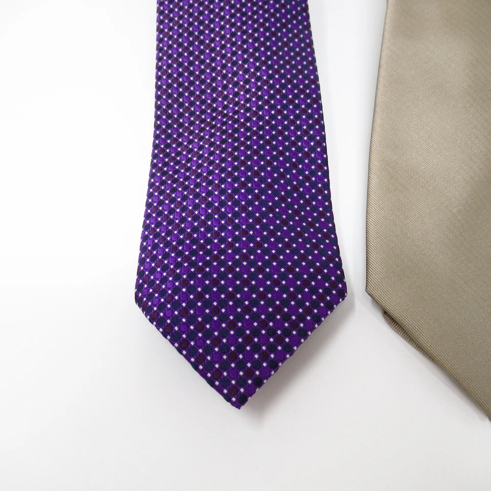 Lote de 2 corbatas para hombre color tostado liso y púrpura joven patrón de micro puntos Foto 2 de 4