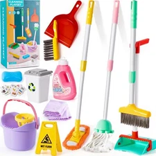 TUZT 14PCS Toddler Kids Cleaning Toy Set Kids Adjustable Mop Broom & Dustpan ...