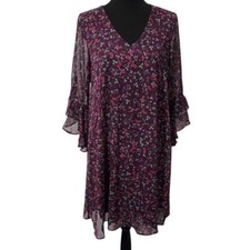NWOT Calvin Klein Purple Floral Print Ruffle Sleeve Trapeze Dress