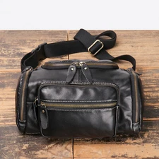 Men's Leather Shoulder Bag Multi-Pocket Crossbody Messenger Bag