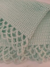Light Green Handmade Crocheted Baby Blanket Scalloped Edge Newborn Gift