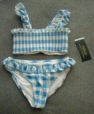 NWT Polo Ralph Lauren Girl's 2 Piece Swimming Suit 4/4T Color White/Blue  60