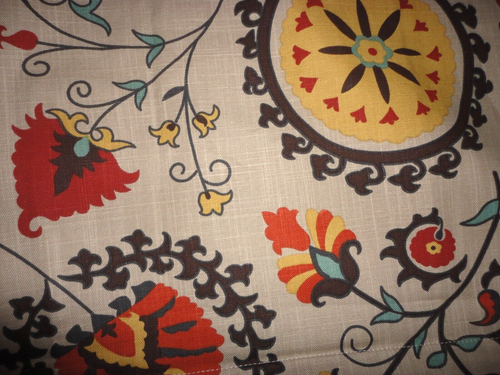 WORLD MARKET SUZANI GOLD RED AQUA MEDALLION FLORAL (2) CURTAINS PANELS 48X84 - Picture 6 of 7