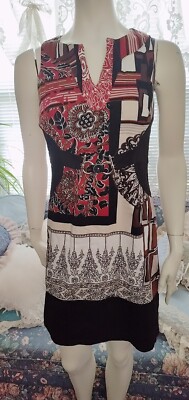 Sandro Ferrone Red & Black Geometric Design Midi Dress Italian Made EU 40=Size 4