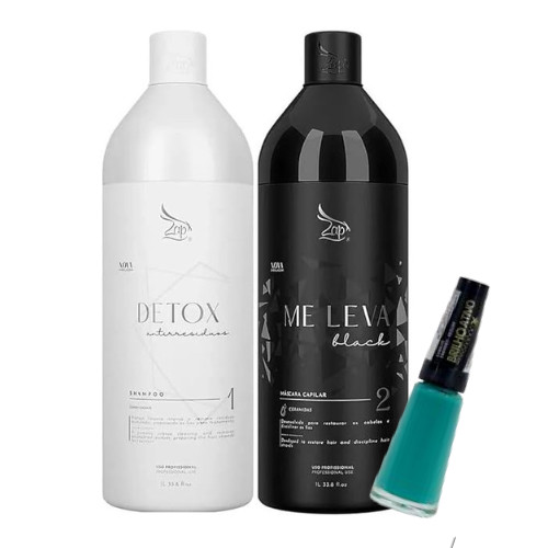 Kit traitement à la kératine Me Leva Black lissage brésilien cheveux crépus et vernis Brilho Ati
