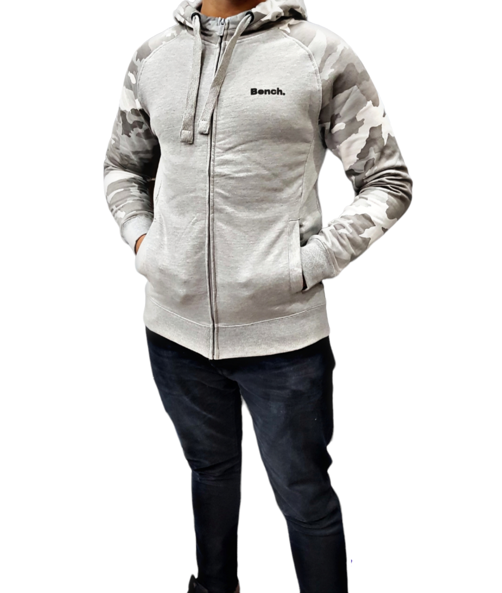 Sweat à Capuche Zippé Bench Homme – Noir Et Camouflage, Taille S, Très Bon état