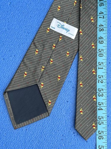 Authentic Disney Lloyds Striped Pooh Cartoon Design On Gray 100%Silk Necktie Tie - Picture 10 of 12