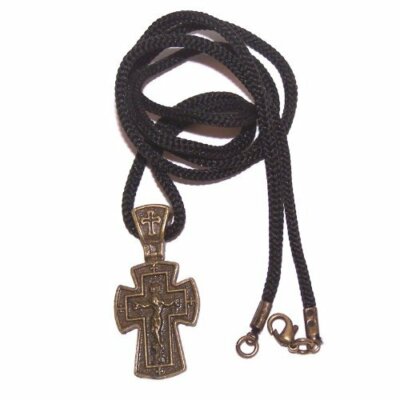 Russian 3-bar Crucifix inside a Cross bronze tone necklace - design based on