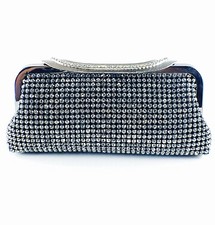USA WOMENS Evening HANDBAG Clutch Purse RHINESTONE CRYSTAL Wedding Clear Black 1