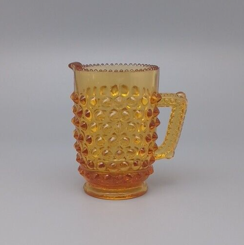 Vintage 1960 Amber Hobnail Fenton Mini Pitcher Creamer Beaded Rim - Picture 1 of 6