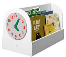 MontessoriTidy Books Children's Book Storage Box In White With Clock