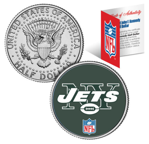 NEW YORK JETS NFL JFK Kennedy pièce d'un demi-dollar américain *sous licence officielle* - Photo 1/1