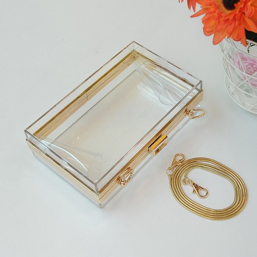 Women Transparent Acrylic Perspex Clutch Party Bag Handbag Chain Purse - Picture 4 of 6
