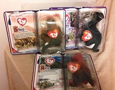 VTG RARE Ty McDonalds Teenie Beanie-Dino Trio (3), Bronty, Steg & Rex-New In Box