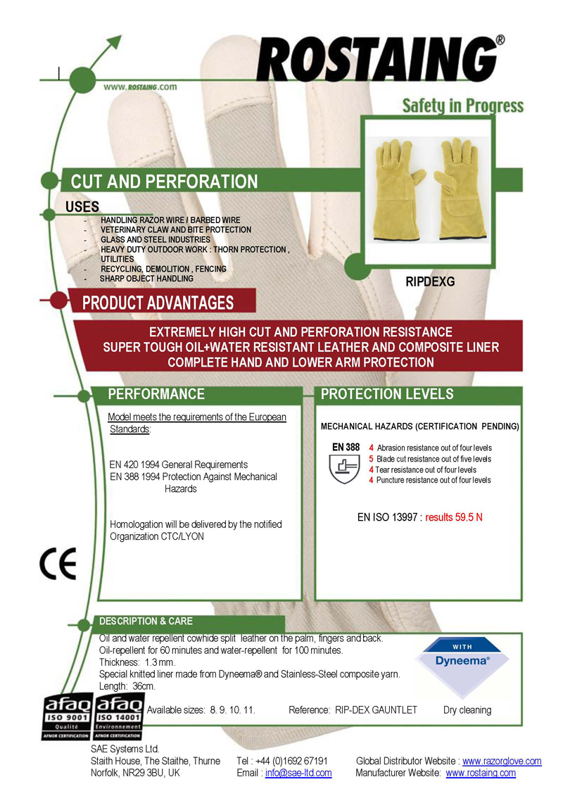 Specialist Heavy Duty Razor wire Gauntlets Industry Approved Puncture