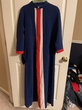 Velour JCPenny America Blue Red Housecoat Robe Half Zip USA Sz 12 Med 70s 80s
