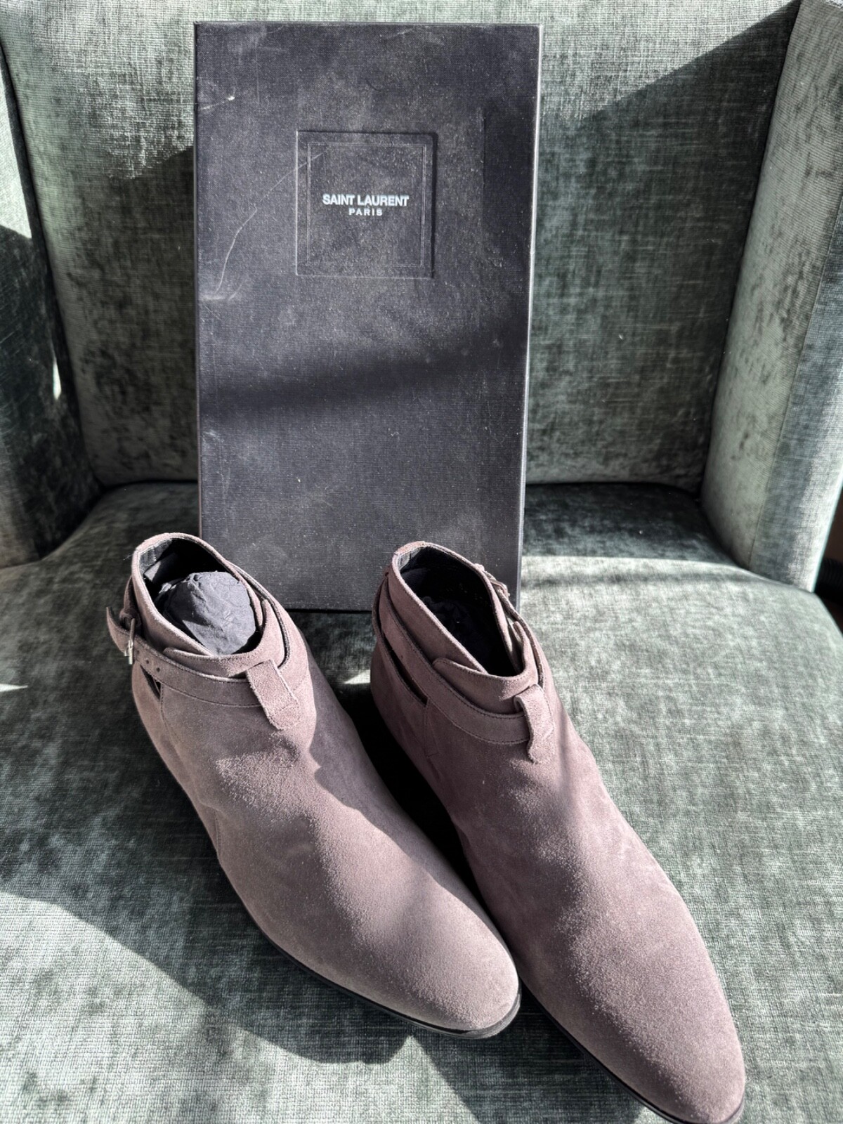 Stivali Saint Laurent Wyatt Chelsea taglia 44 US 11 in grigio Sigaro