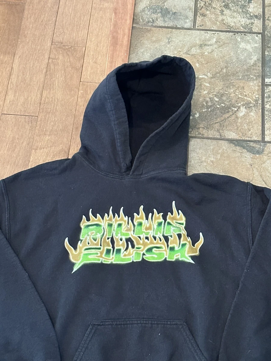BILLIE EILISH Airbrush Flames Black HOODIE Official Licensed Blohsh Size Med