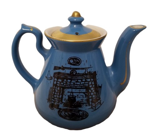 Vintage Hall China Philadelphia Blue, black, Gold Trim decorated Teapot - Picture 2 of 10