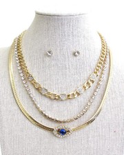 Evil Eye Pendant Triple Chain Mix Necklace and Earrings Set for Women