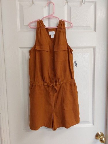 Old Navy Girls Brown Sleeveless Romper W/Pockets & Elastic Waist Size XL (14)
