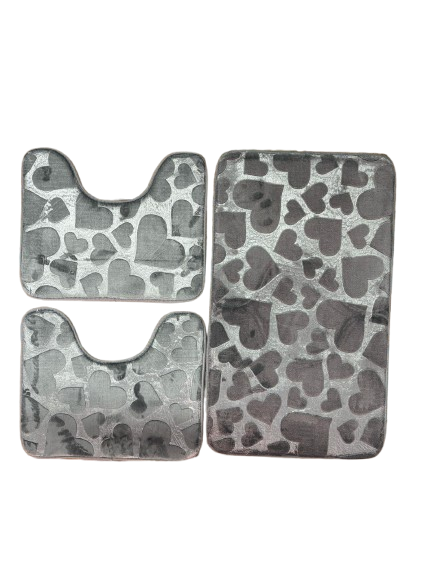 Set 3 Tappeti Bagno Antiscivolo | Super Assorbenti Con Fantasia Cuori/Fiori | Rosa - Foto 4