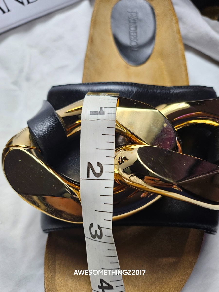 JW Anderson Men's Chain link Slip Loafer Slides Mules Gold