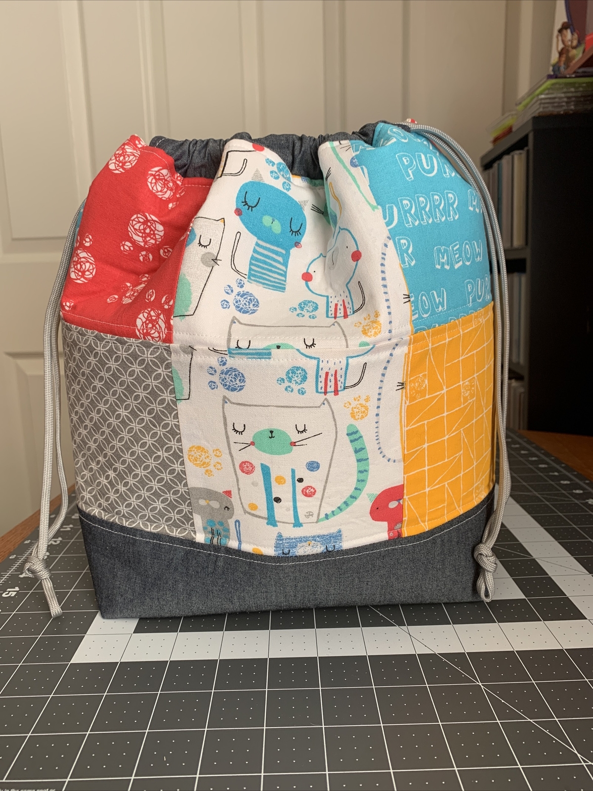 Large Patchwork Quilted Knitting Bag, Yarn Project, Crafts, Travel